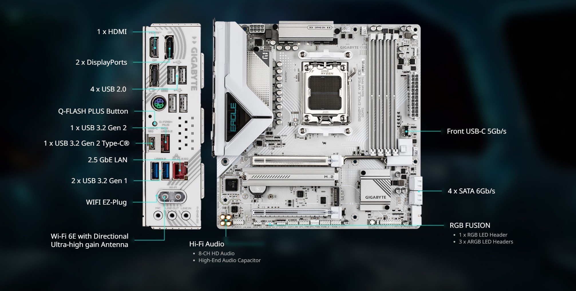 GIGABYTE B850M EAGLE WIFI6E ICE AMD AM5 Motherboard, M-ATX, DDR5